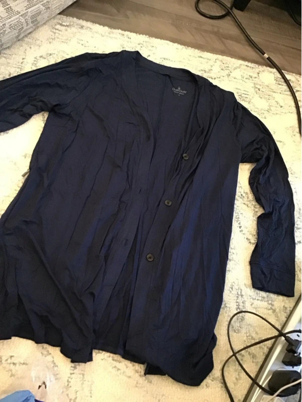 Cuddl duds soft stretch button front cardigan,new, large, deep pretty navy